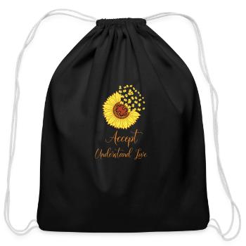 Autism Sunflower puzzle Cricut t- Shirt - Cotton Drawstring Bag - black - Front