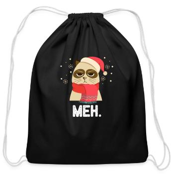 Nope Funny Meh Lazy Angry Cat Christmas - Cotton Drawstring Bag - black - Front