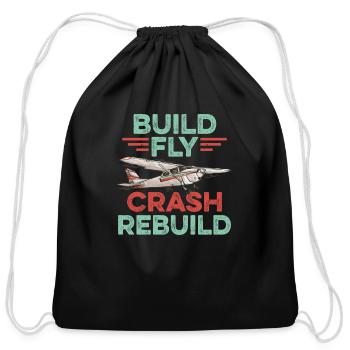 RC Plane Remote Controlled Model - Cotton Drawstring Bag - black - Front