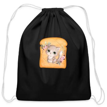 Cat Flower Toast, Funny Cat - Cotton Drawstring Bag - black - Front