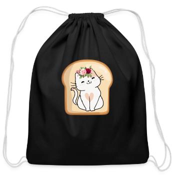 Cat Flower Toast, Funny Cat - Cotton Drawstring Bag - black - Front