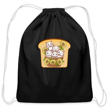 Cat Flower Toast, Funny Cat - Cotton Drawstring Bag - black - Front