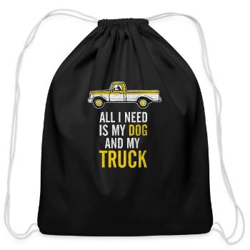 Funny Love my Truck Love my Dog Novelty print T Sh - Cotton Drawstring Bag - black - Front