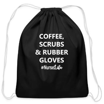Cute Coffee Scrubs Rubber Gloves - Cotton Drawstring Bag - black - Front