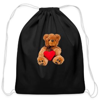 Teddy valentine - Cotton Drawstring Bag - black - Front