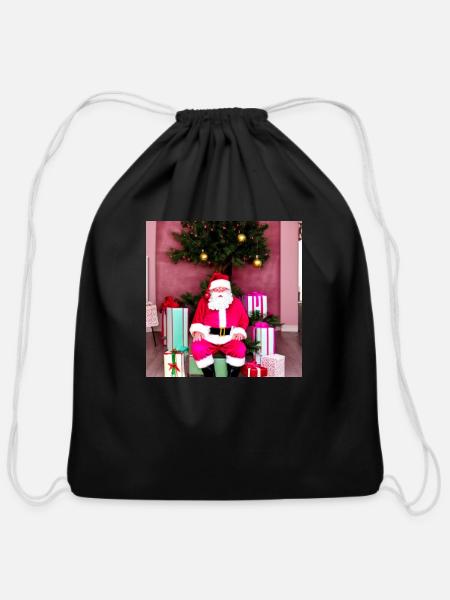 Retro Vintage Pink Santa Claus - Cotton Drawstring Bag - black