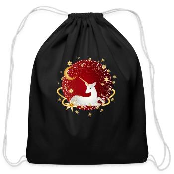 red ball with fanciful unicorn and stars - Cotton Drawstring Bag - black - Front