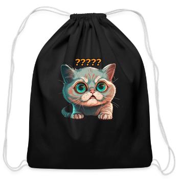 funny cat surprised - Cotton Drawstring Bag - black - Front