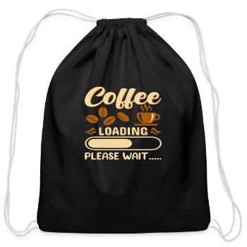 Coffee loading please wait..... - Cotton Drawstring Bag - black - Front