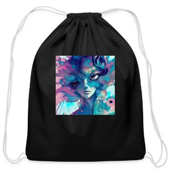 Fantastical Anime Flower Girl - Cotton Drawstring Bag - black - Front