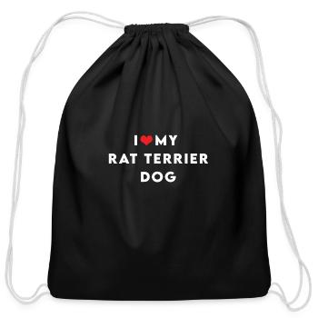 i love my rat terrier dog - Cotton Drawstring Bag - black - Front