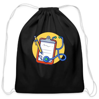 Clipboard Paper With Stethoscope And Pen - Cotton Drawstring Bag - black - Front