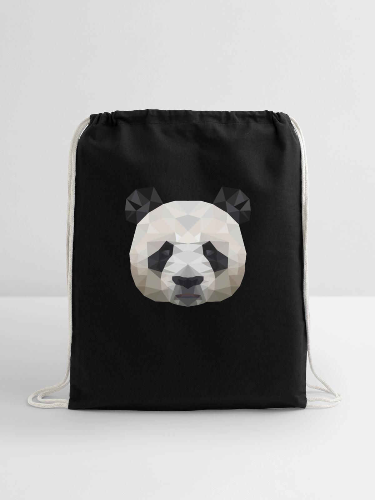 Panda Polygonal - Cotton Drawstring Bag - black - Front