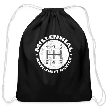 Millennial Antitheft Device Manual shift Funny - Cotton Drawstring Bag - black - Front
