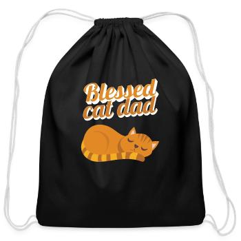 Funny Blessed Cat Dad Orange Tabby Cat Feline - Cotton Drawstring Bag - black - Front