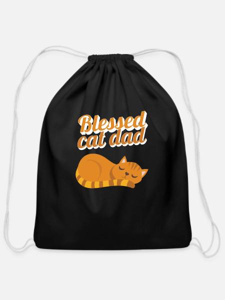 Funny Blessed Cat Dad Orange Tabby Cat Feline - Cotton Drawstring Bag - black