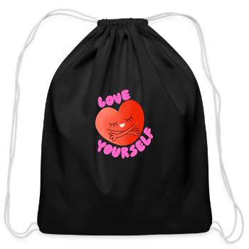 Love your self - Cotton Drawstring Bag - black - Front