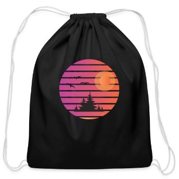 Retro Sun pine tree design - Cotton Drawstring Bag - black - Front