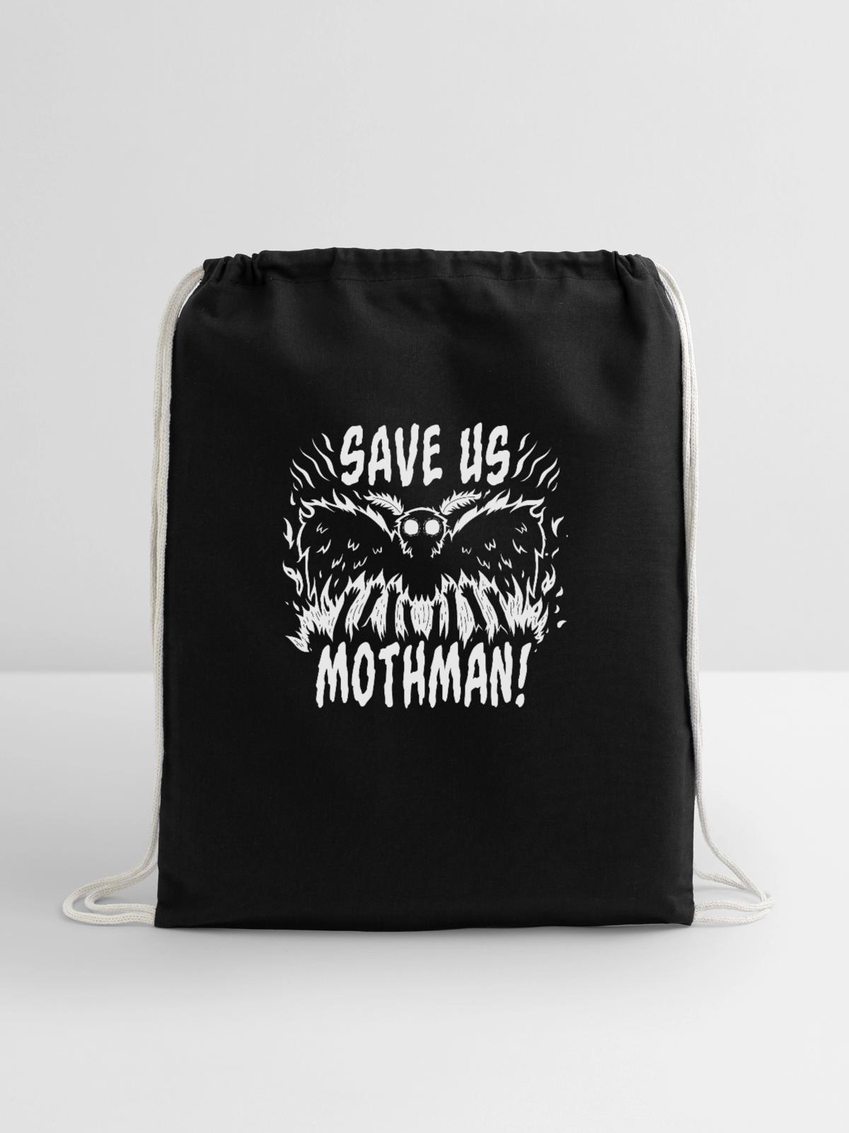 Save Us Mothman - Cotton Drawstring Bag - black - Front