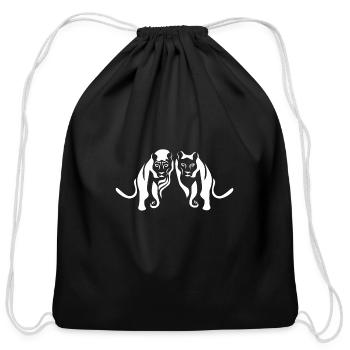 White Lion King and Queen Lioness - Cotton Drawstring Bag - black - Front