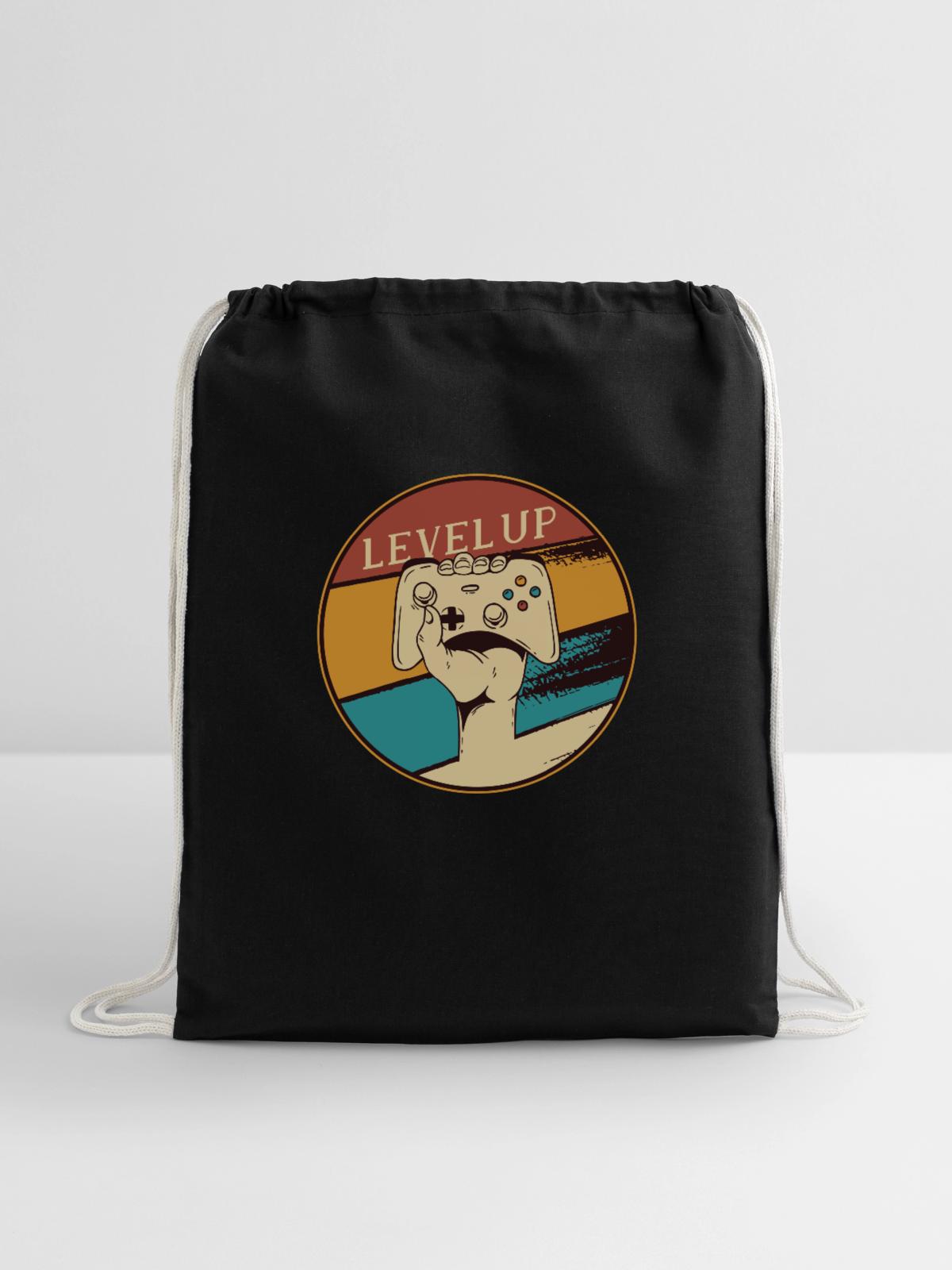Level Up - Cotton Drawstring Bag - black - Front