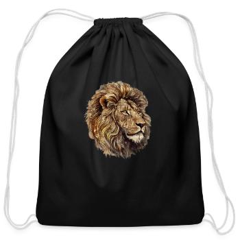 lion - Cotton Drawstring Bag - black - Front