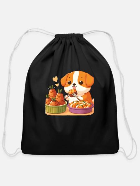Dog eating a baked sweet potato - Cotton Drawstring Bag - black