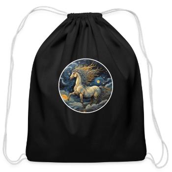 running horse design - Cotton Drawstring Bag - black - Front