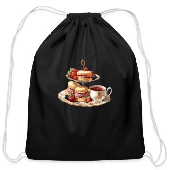 Afternoon Tea With Macarons And Berries - Cotton Drawstring Bag - black - Front