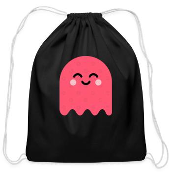Cute Ghost Pink - Cotton Drawstring Bag - black - Front