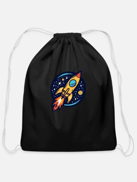 Rocket Traveling Through Space - Cotton Drawstring Bag - black