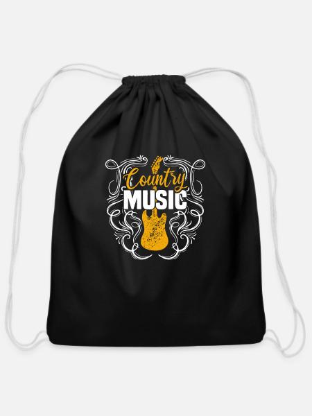 Country Music Retro Vintage Guitar Western - Cotton Drawstring Bag - black