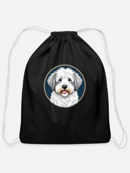 Old English Sheepdog - Cotton Drawstring Bag - black