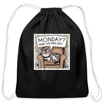 Cat, Mondays? More Like Meh-days - Cotton Drawstring Bag - black - Front