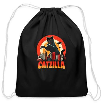 Catzilla, funny cat - Cotton Drawstring Bag - black - Front