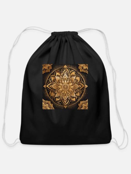 Golden Boho Mandala - Cotton Drawstring Bag - black