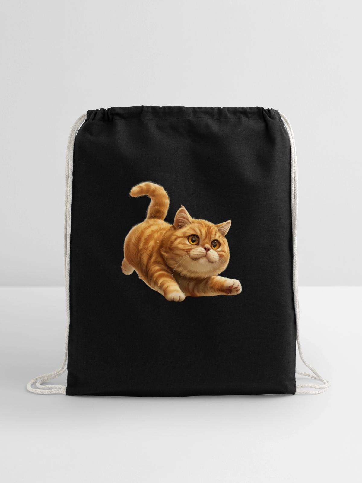 Funny Cat - Cotton Drawstring Bag - black - Front