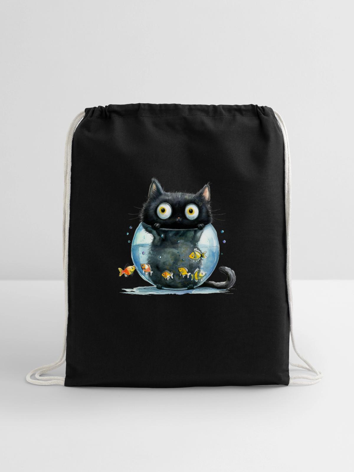 Funny Cat - Cotton Drawstring Bag - black - Front