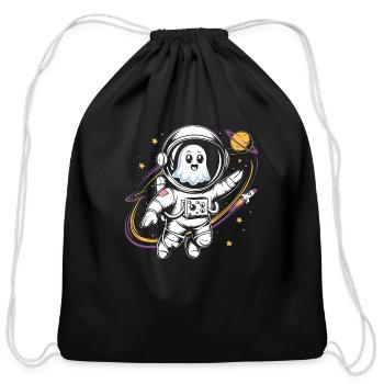 Cute Ghost In Space - Cotton Drawstring Bag - black - Front