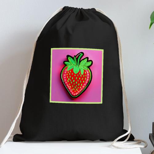 Vibrant Strawberry Neon Sign - Cotton Drawstring Bag