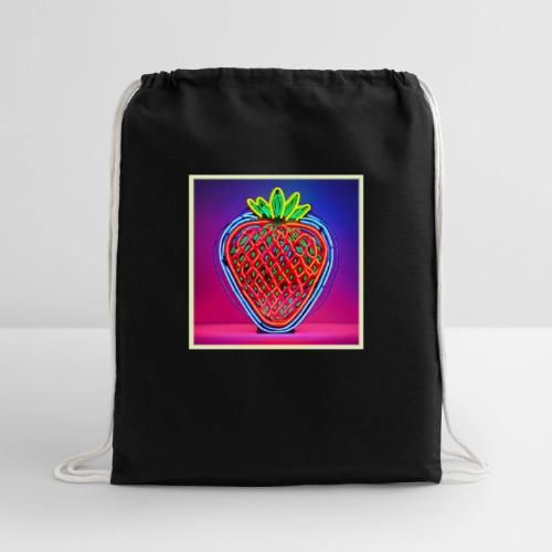 Vibrant Strawberry Neon Sign - Cotton Drawstring Bag