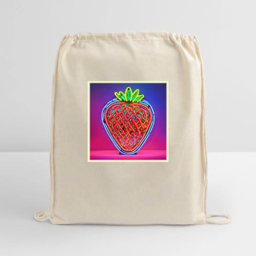 Vibrant Strawberry Neon Sign - Cotton Drawstring Bag