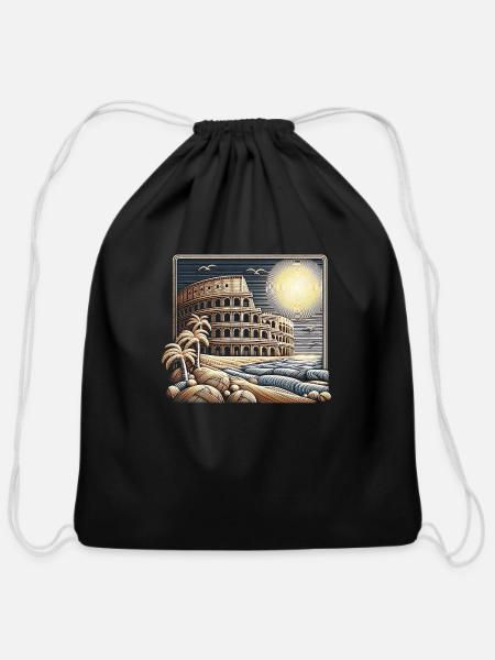 Yarn Colosseum - Cotton Drawstring Bag - black