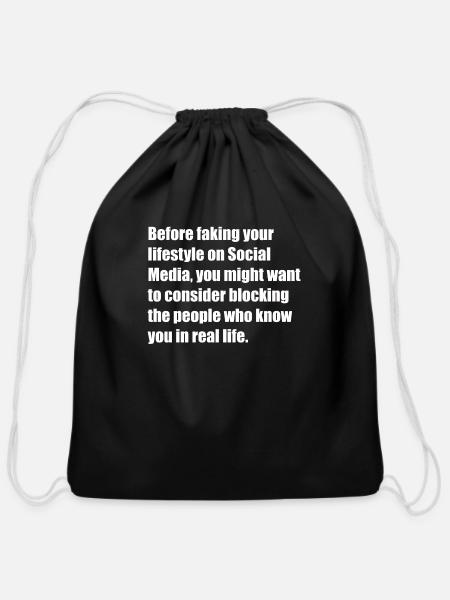 Faking Social Media - Cotton Drawstring Bag - black