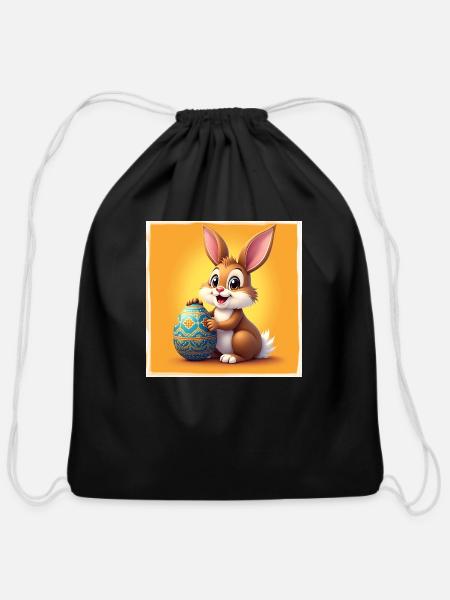 Cute Easter Bunny with Egg - Cotton Drawstring Bag - black