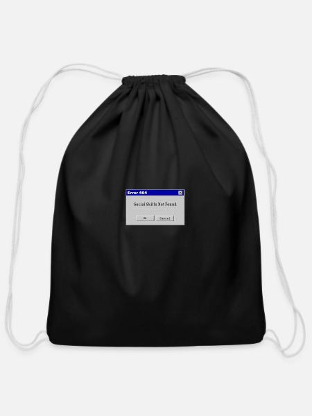 404 Social Skills Not Found - Cotton Drawstring Bag - black