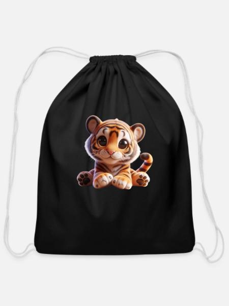 Charming Baby Tiger Art - Cotton Drawstring Bag - black