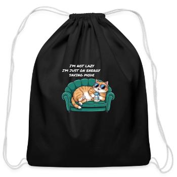 Lazy Cat on Couch with Milk - Funny Energy Saving - Cotton Drawstring Bag - black - Front