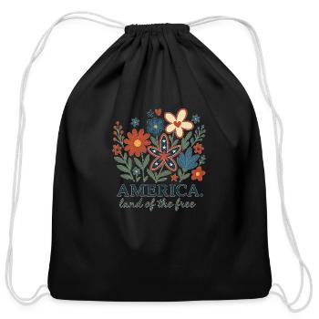 Land of the Free Floral America - Cotton Drawstring Bag - black - Front