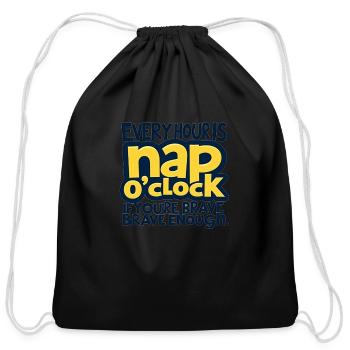 Every Hour is Nap o’Clock Funny Cat & Clock Des - Cotton Drawstring Bag - black - Front